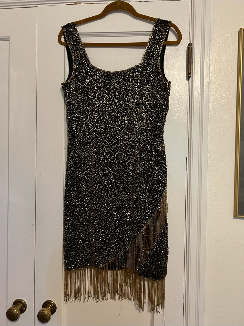 Vintage Black and Gold Fringe Mini Dress